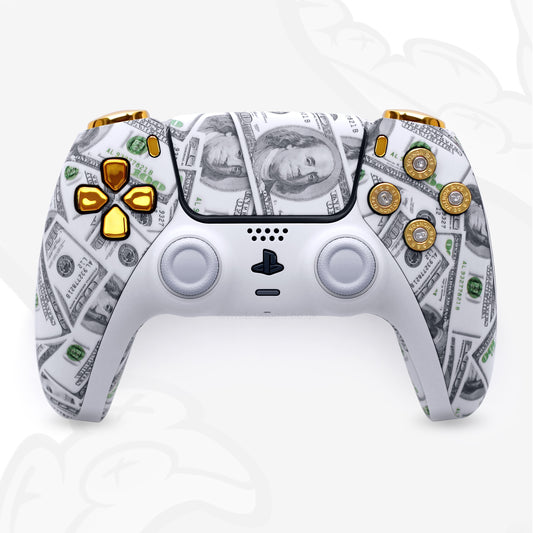 Custom Cash Money PS5 Controller with Gold Bullet Design