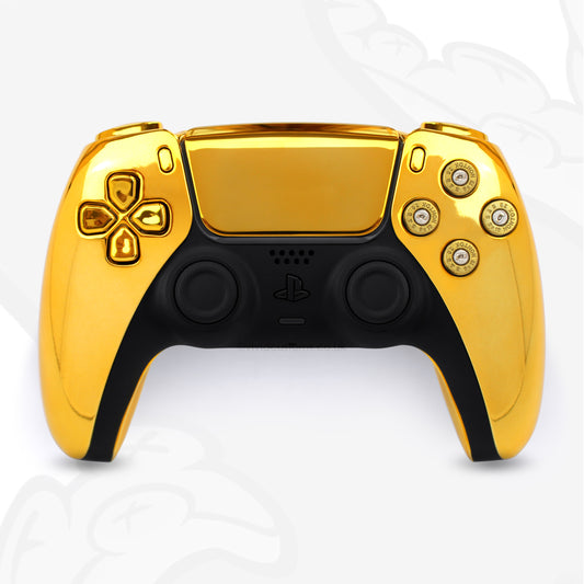 Custom Gold Bullet PS5 Controller with Chrome Design