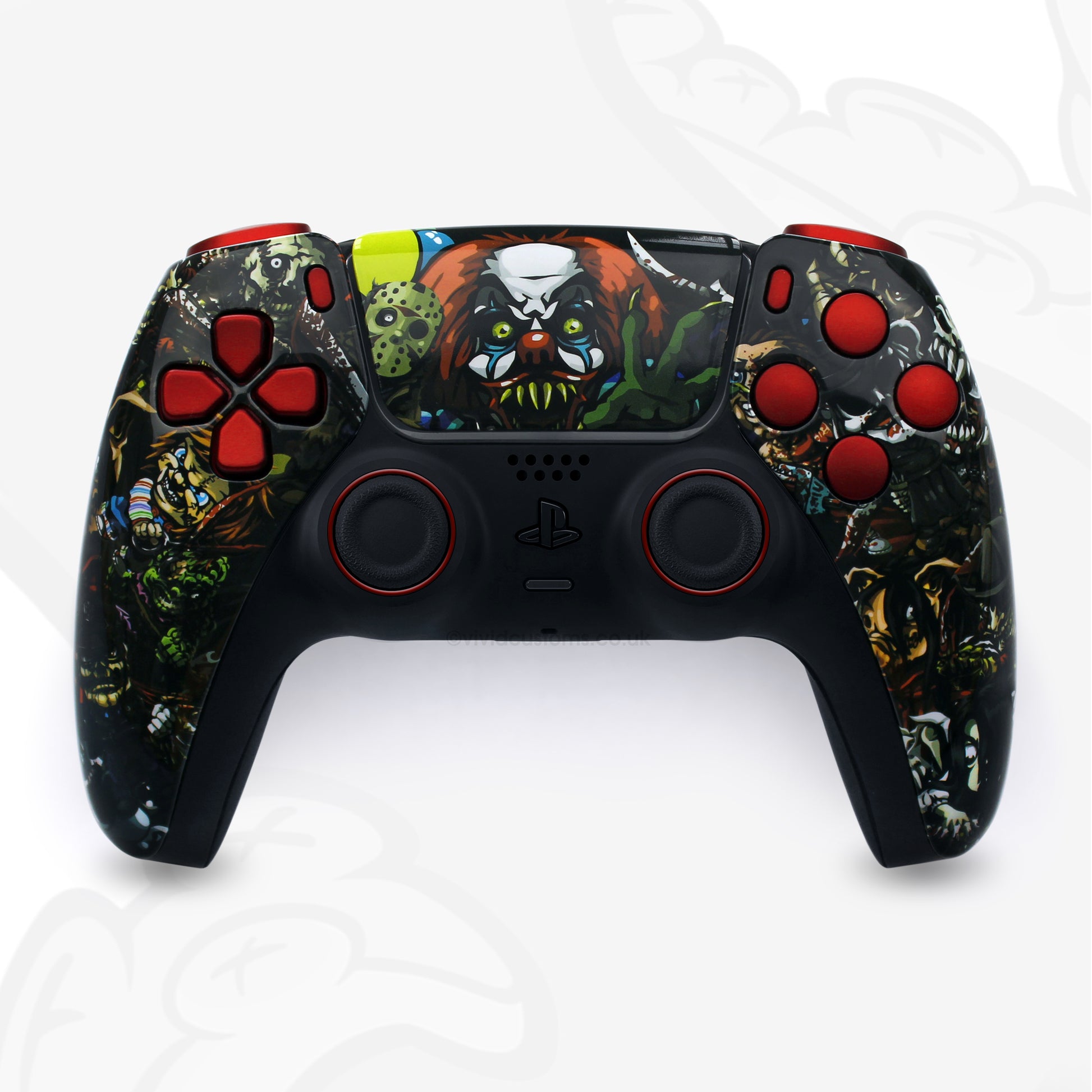 Custom Halloween PS5 Controller with Vampire Red Horror Design