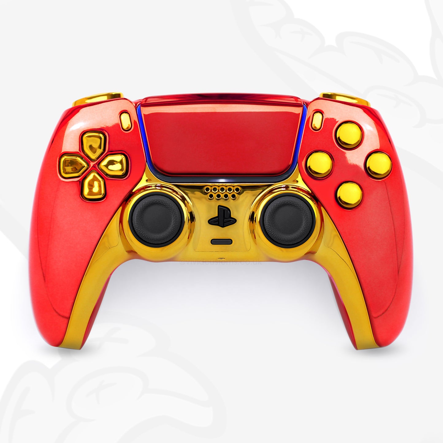 Custom Iron Man PS5 Controller with Red & Gold Chrome Design