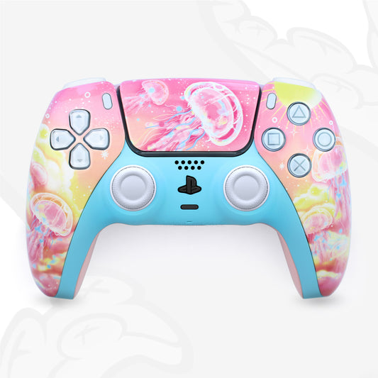Custom Kawaii PS5 Controller with Pink Jellyfish Design