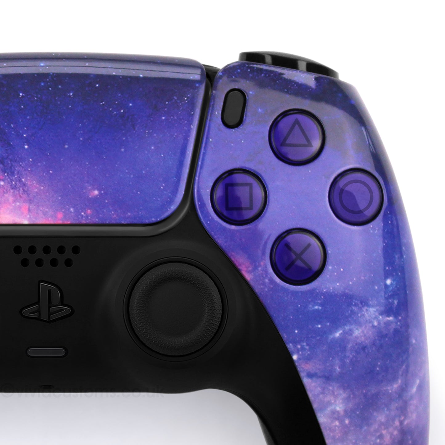Custom Nebula PS5 Controller with Purple Galaxy Design. Right Side.