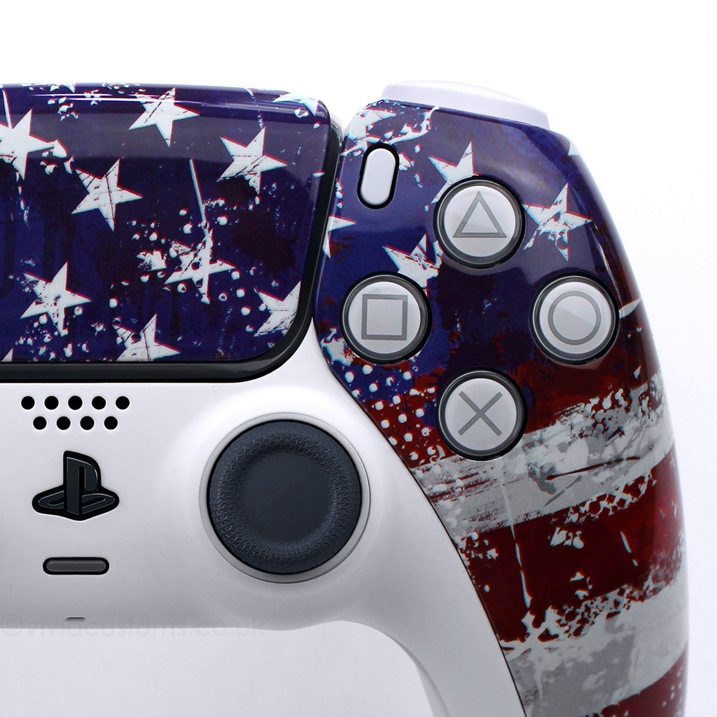 Custom Patriot PS5 Controller with USA Flag Design. Right Side.